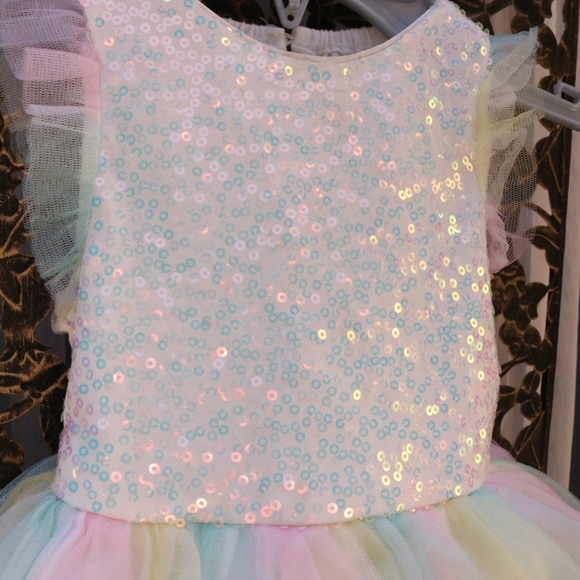Pippa & Julie Girls rainbow mesh birthday party dress, tutu, sequins, tulle - Picture 3 of 8